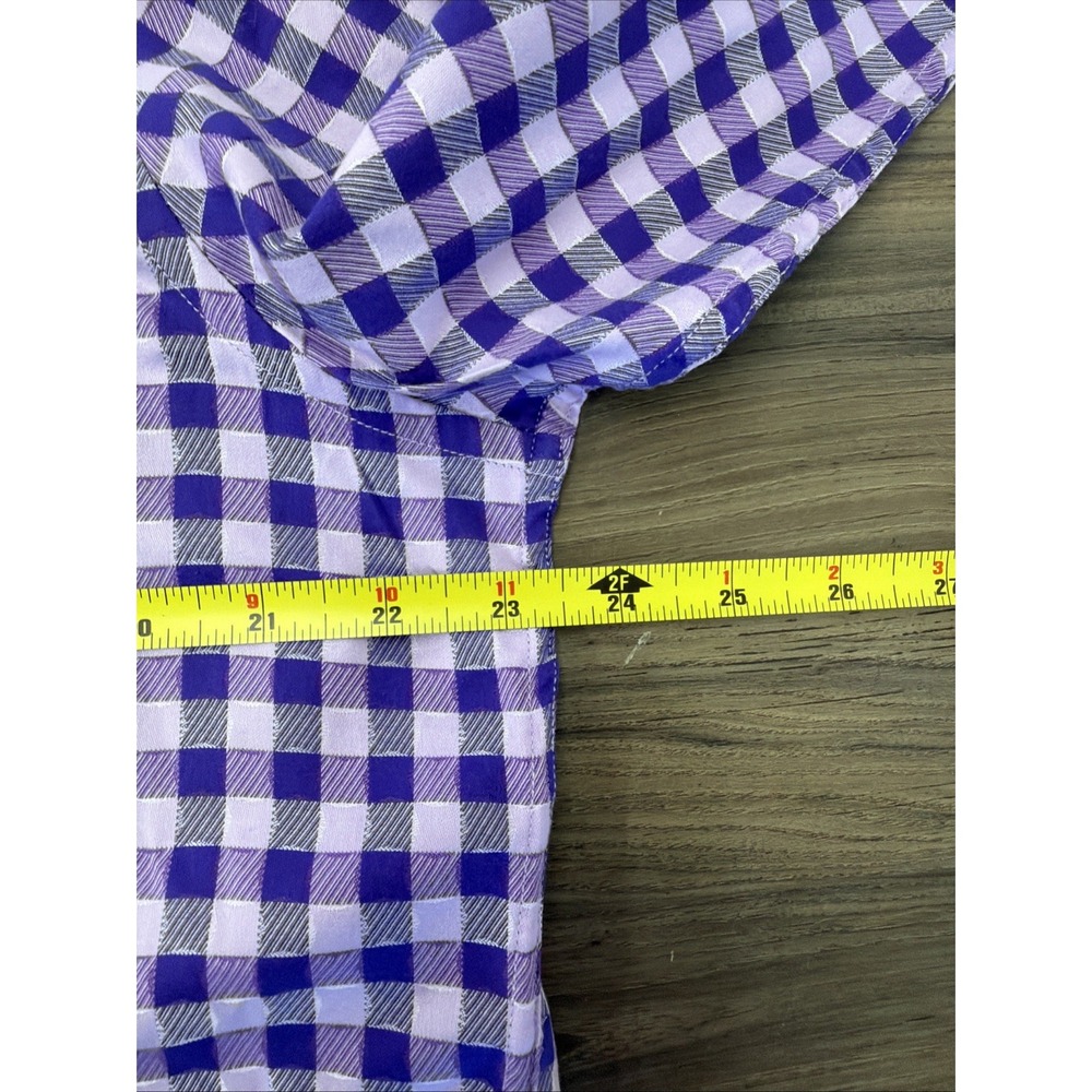 Robert Graham Mens L Purple Gingham Flip Cuff Embroidered Button Up - Picture 7 of 8